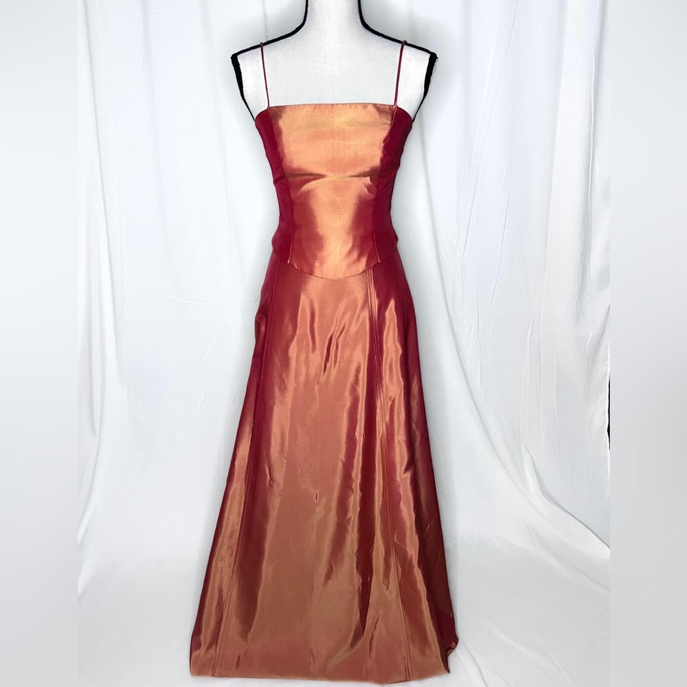 Vintage Caché Orange Iridescent Corset Top and A line Maxi Skirt Set